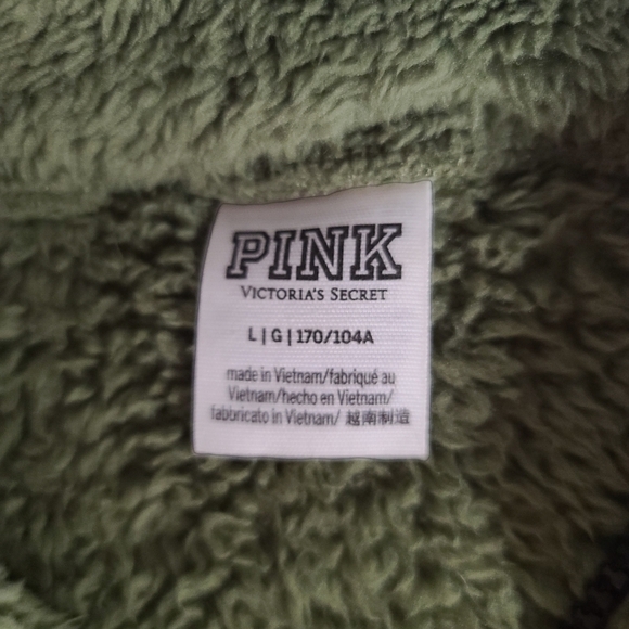 𝅺vs PINK Olive Green Full-Zip Teddy Sherpa Jacket - Picture 3 of 3